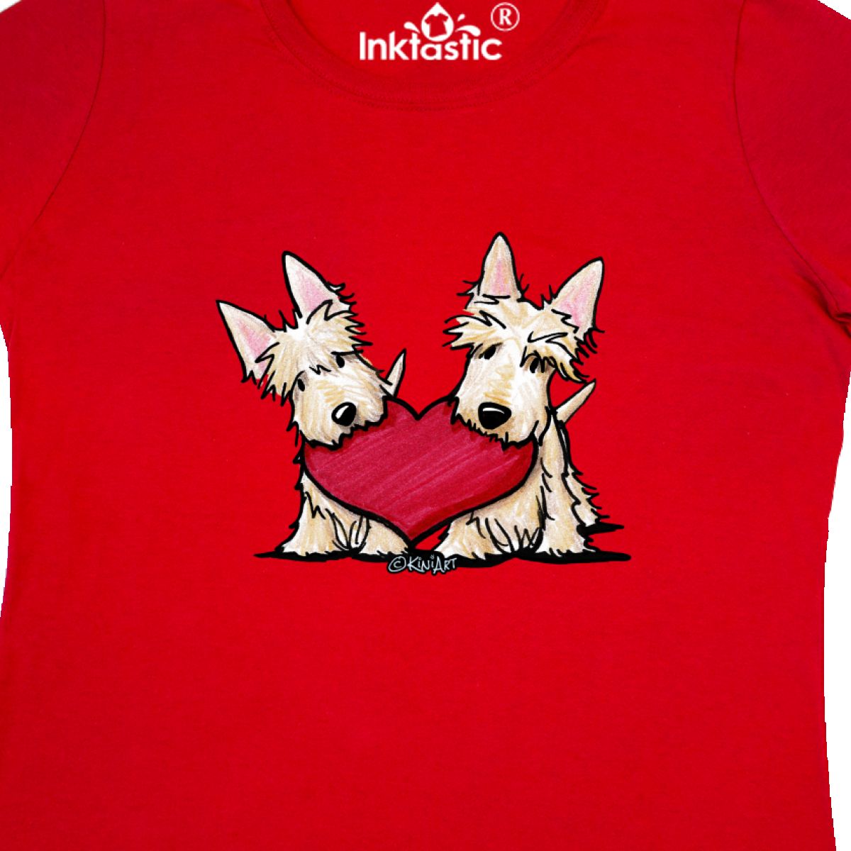 Inktastic Heartfelt Scottie Duo Women/'s T-Shirt KiniArt Scottish Terrier Dogs