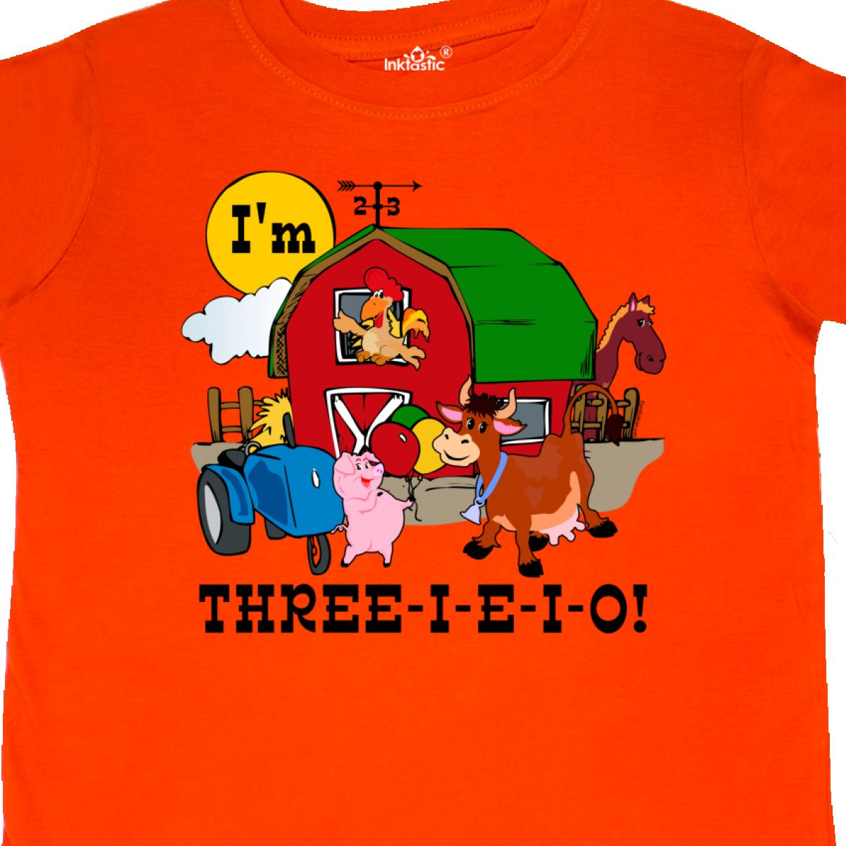 Inktastic THREE-I-E-I-O Toddler T-Shirt Barn Cow Pig Horse Eieio Tractor Cute