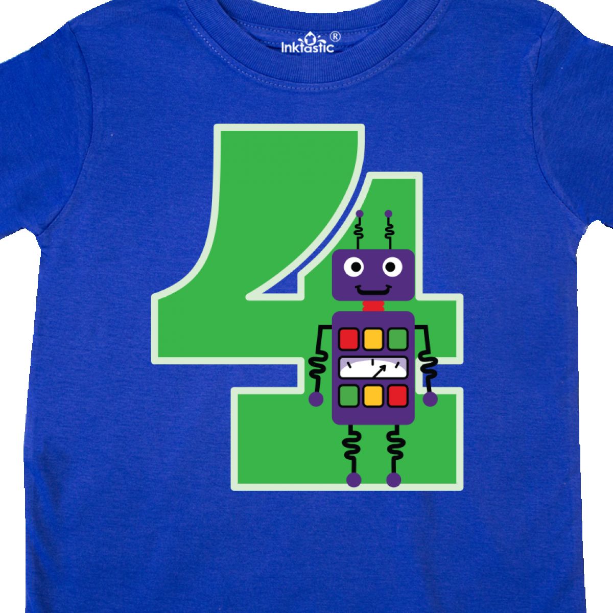 Inktastic 4th Birthday Robot Boys Robotics Toddler T-Shirt Four Fourth Happy 4