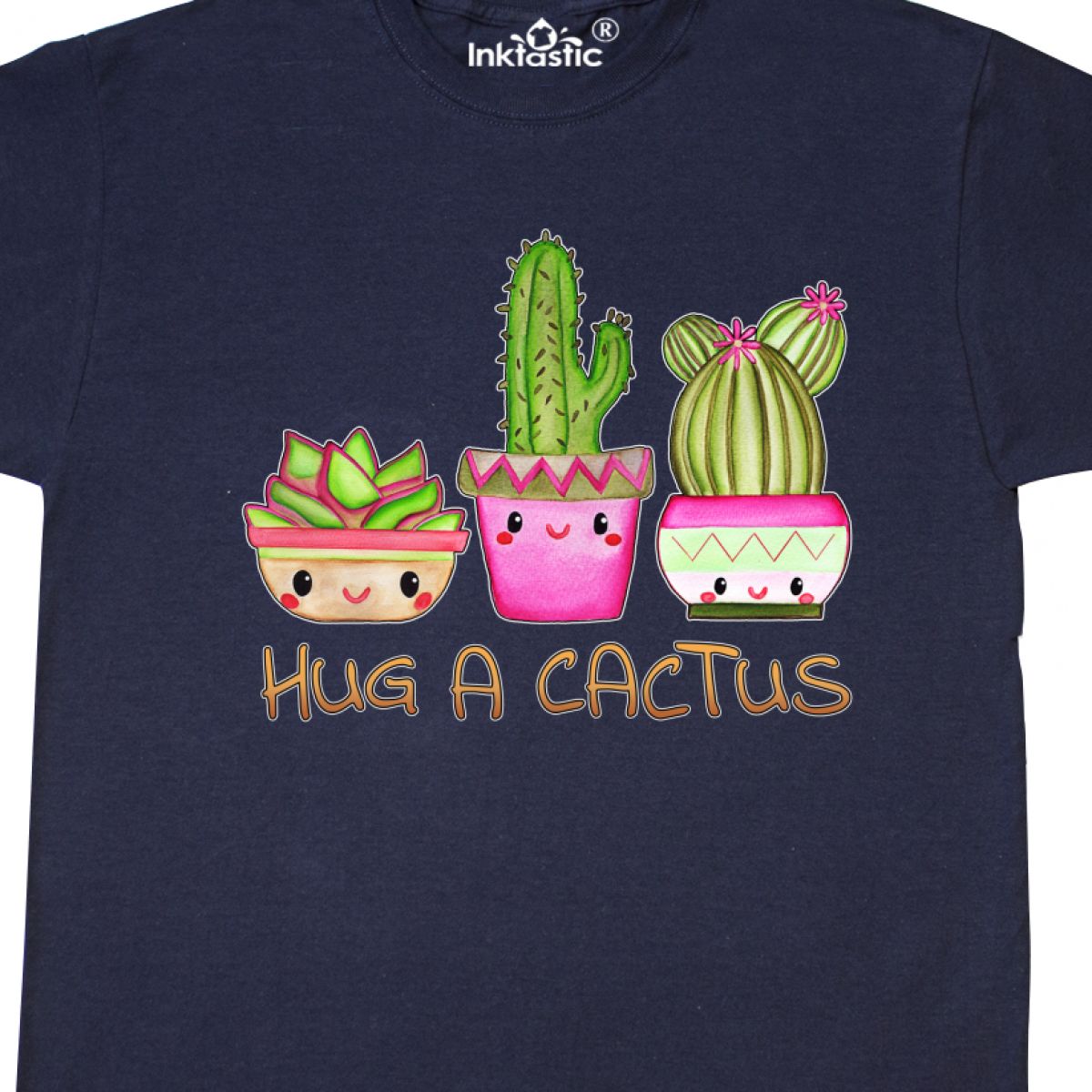 Inktastic Hug A Cactus Cute T-Shirt Succulent Prickly Smiling Needles Pots Hand