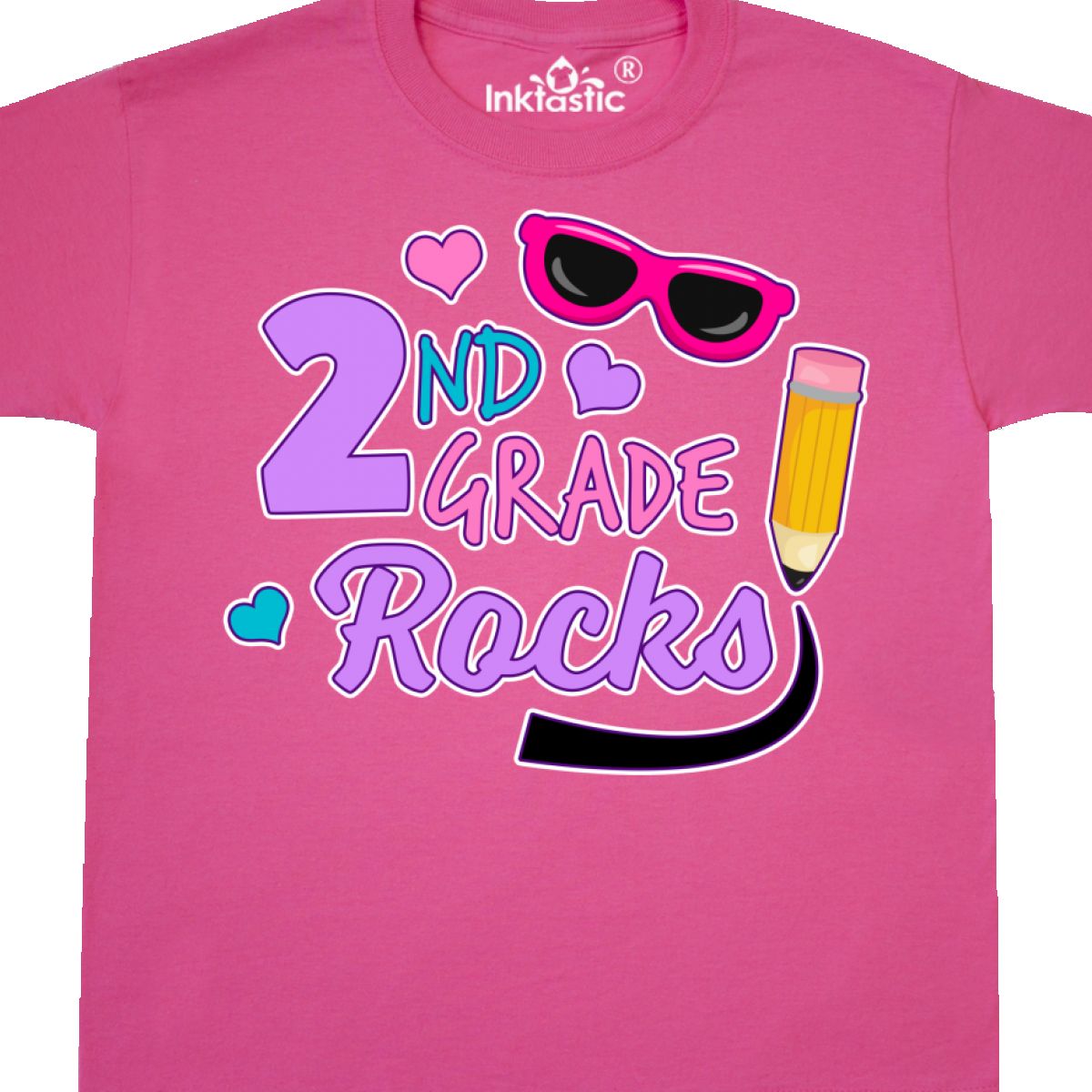 Inktastic 2nd Grade Rocks With Sunglasses And Pencil Youth T-Shirt School Back