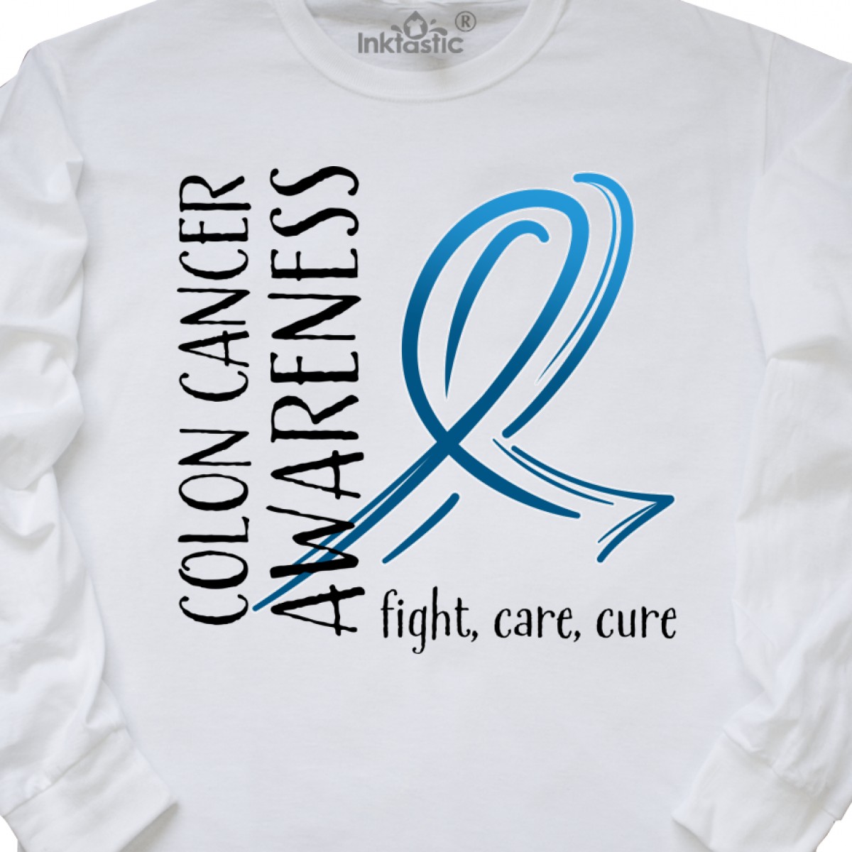 Fight Care Cure Long Sleeve T-Shirt Dark For Inktastic Colon Cancer Awareness