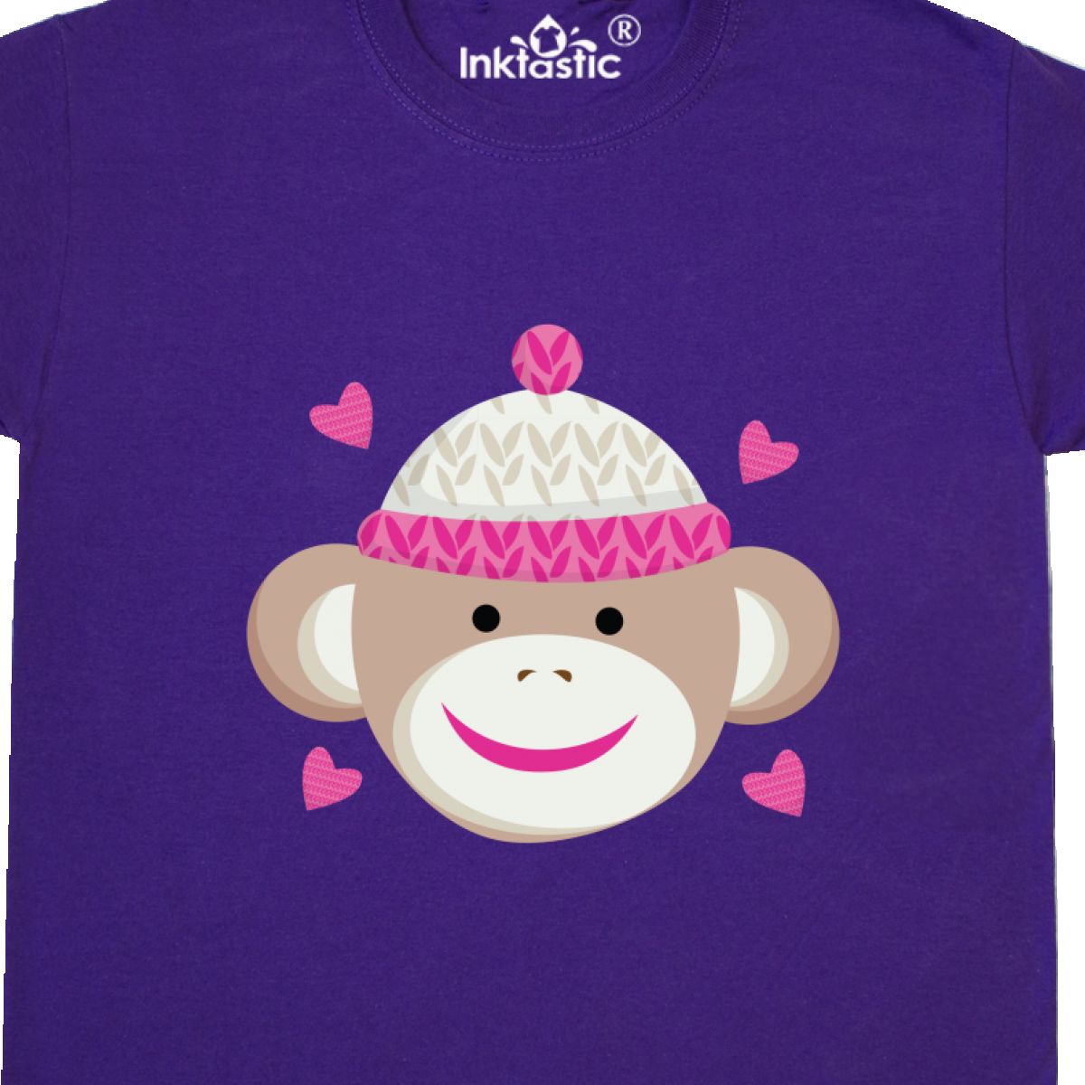 Inktastic Sock Monkey Youth T-Shirt Heart Hearts Pretty Pink Cute Tee Kids Child