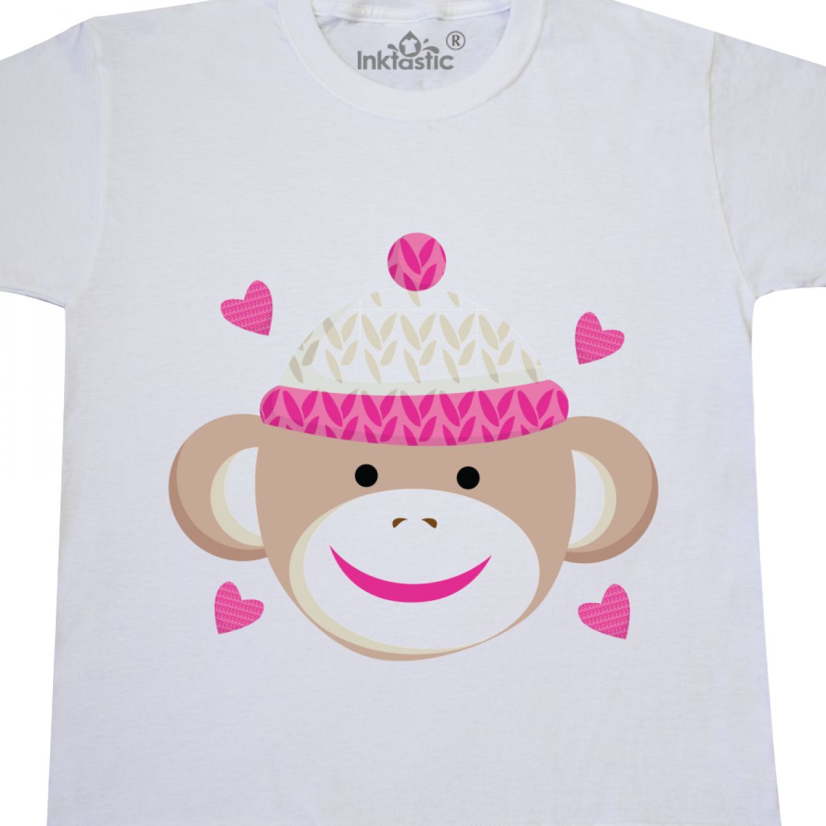 Inktastic Sock Monkey Youth T-Shirt Heart Hearts Pretty Pink Cute Tee Kids Child