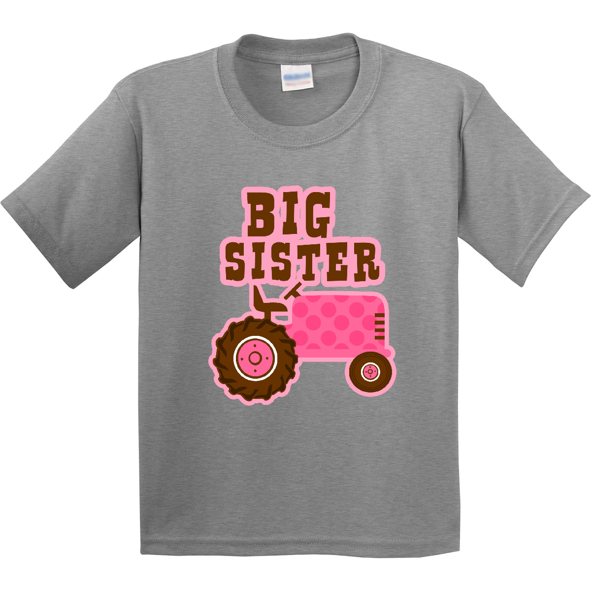 Inktastic Pink Tractor Big Sister Youth T-Shirt Farm Cute Polka Dot Tee Kids - Picture 2 of 4