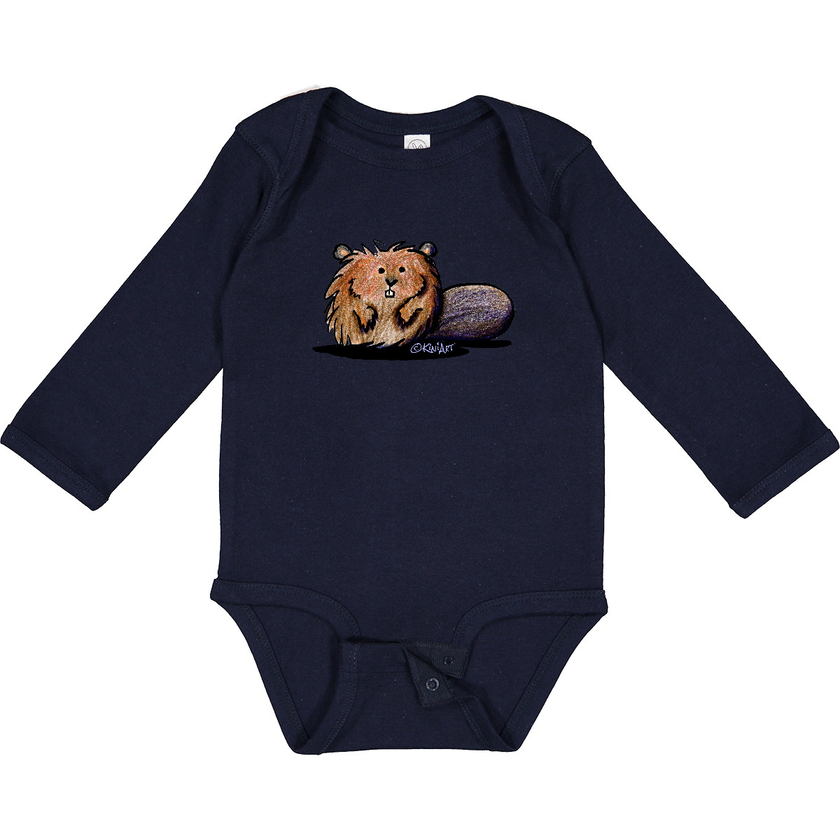 Inktastic KiniArt Beaver Long Sleeve Creeper - KiniArt Cute Cartoon Art Gifts - Picture 5 of 6