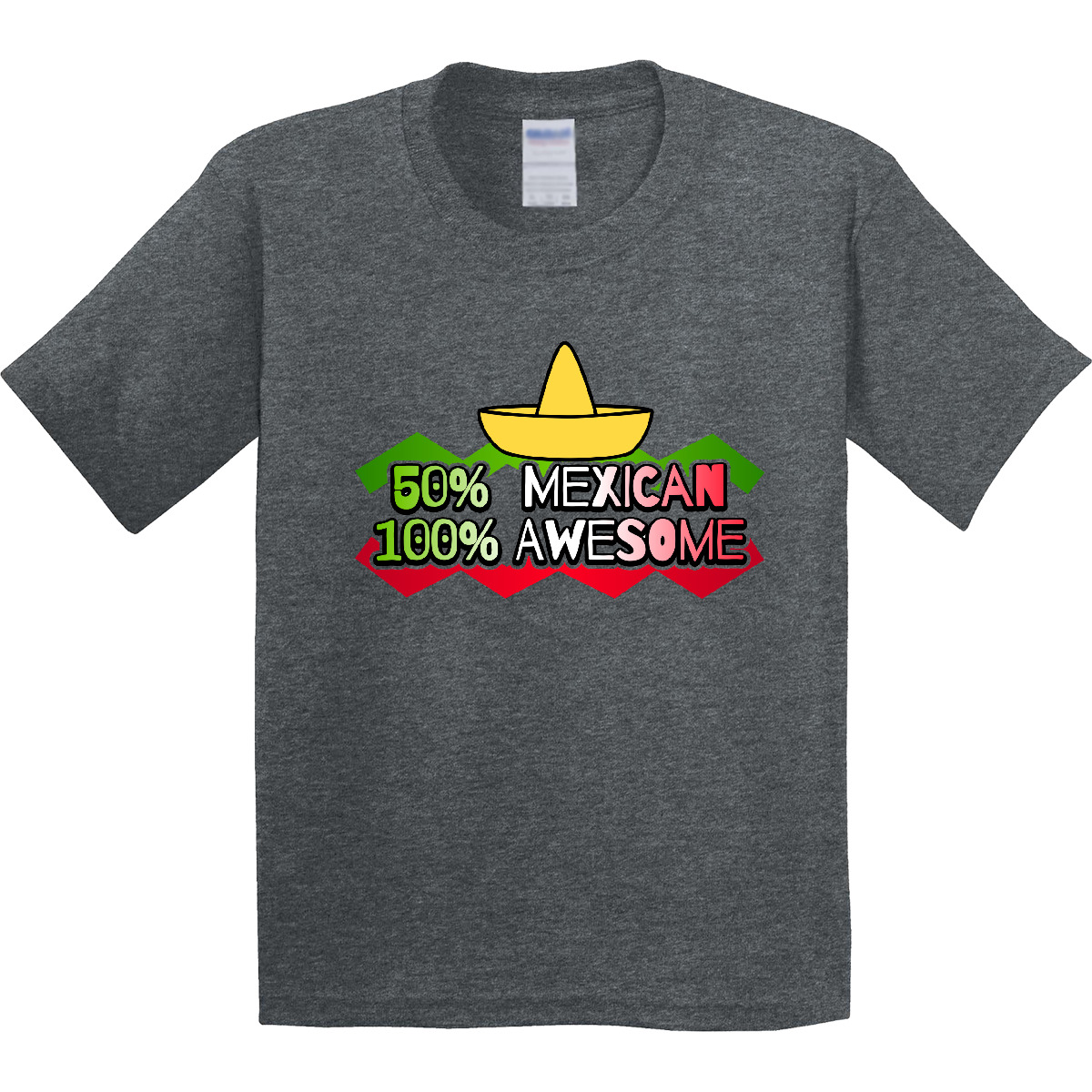 Inktastic 50% Mexican 100% Awesome Youth T-Shirt American Mayo Fiesta Idea Flag - Picture 2 of 2
