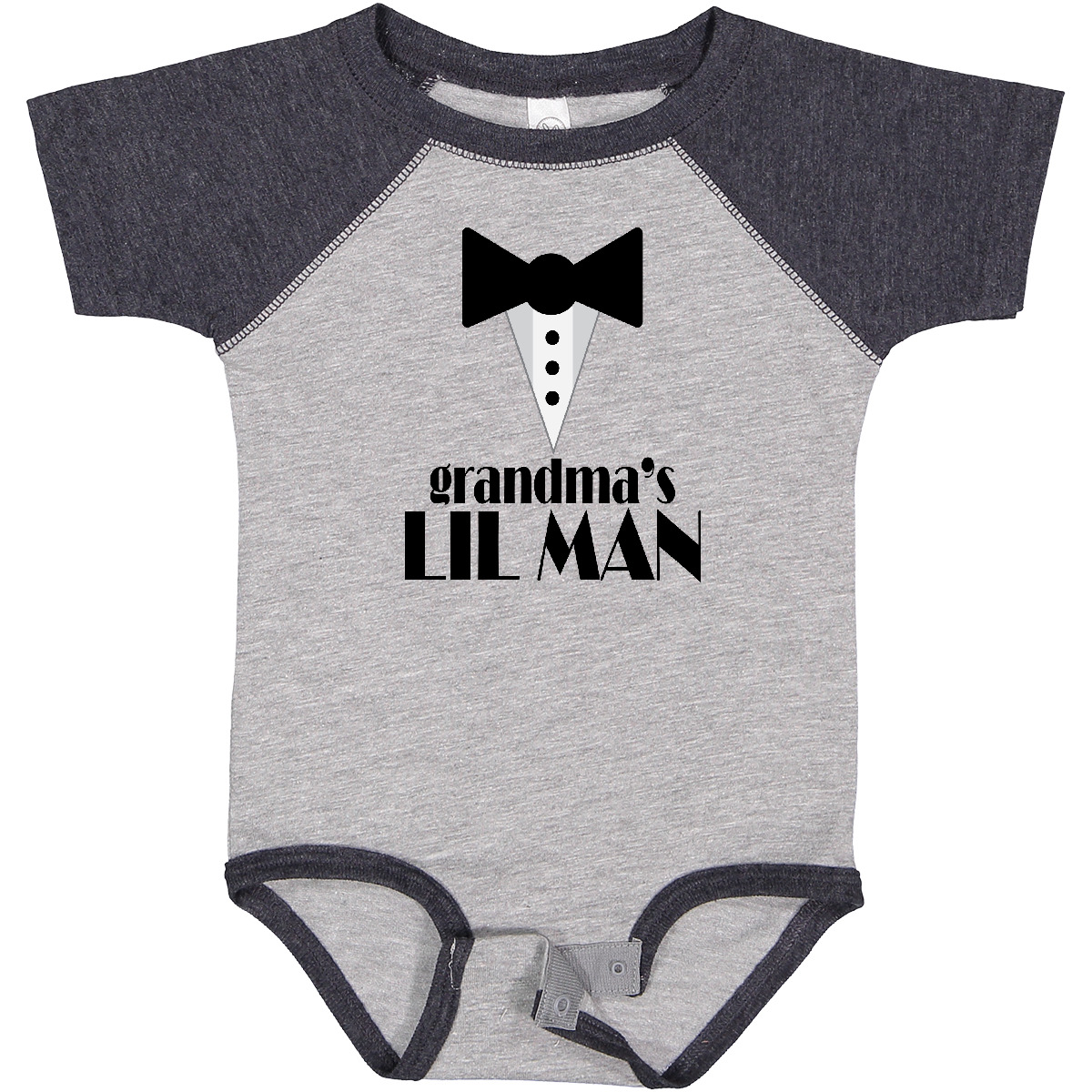 Inktastic Grandma's Lil Man Baby Bodysuit Childs Tuxedo Bow Tie Kids One-piece - Picture 3 of 7