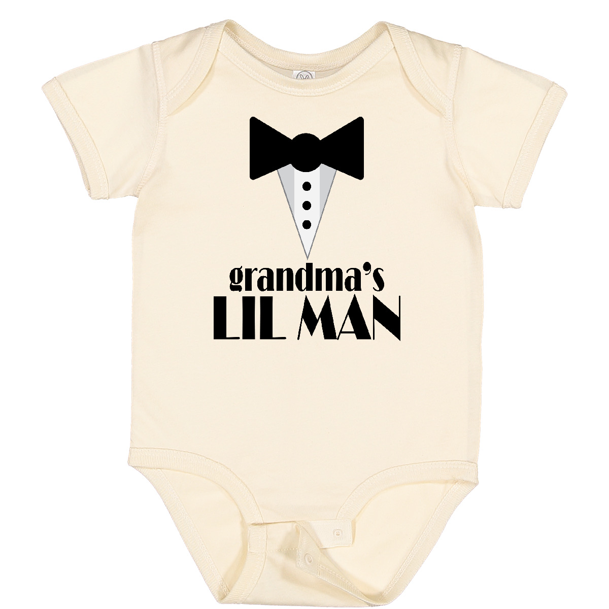 Inktastic Grandma's Lil Man Baby Bodysuit Childs Tuxedo Bow Tie Kids One-piece - Picture 4 of 7