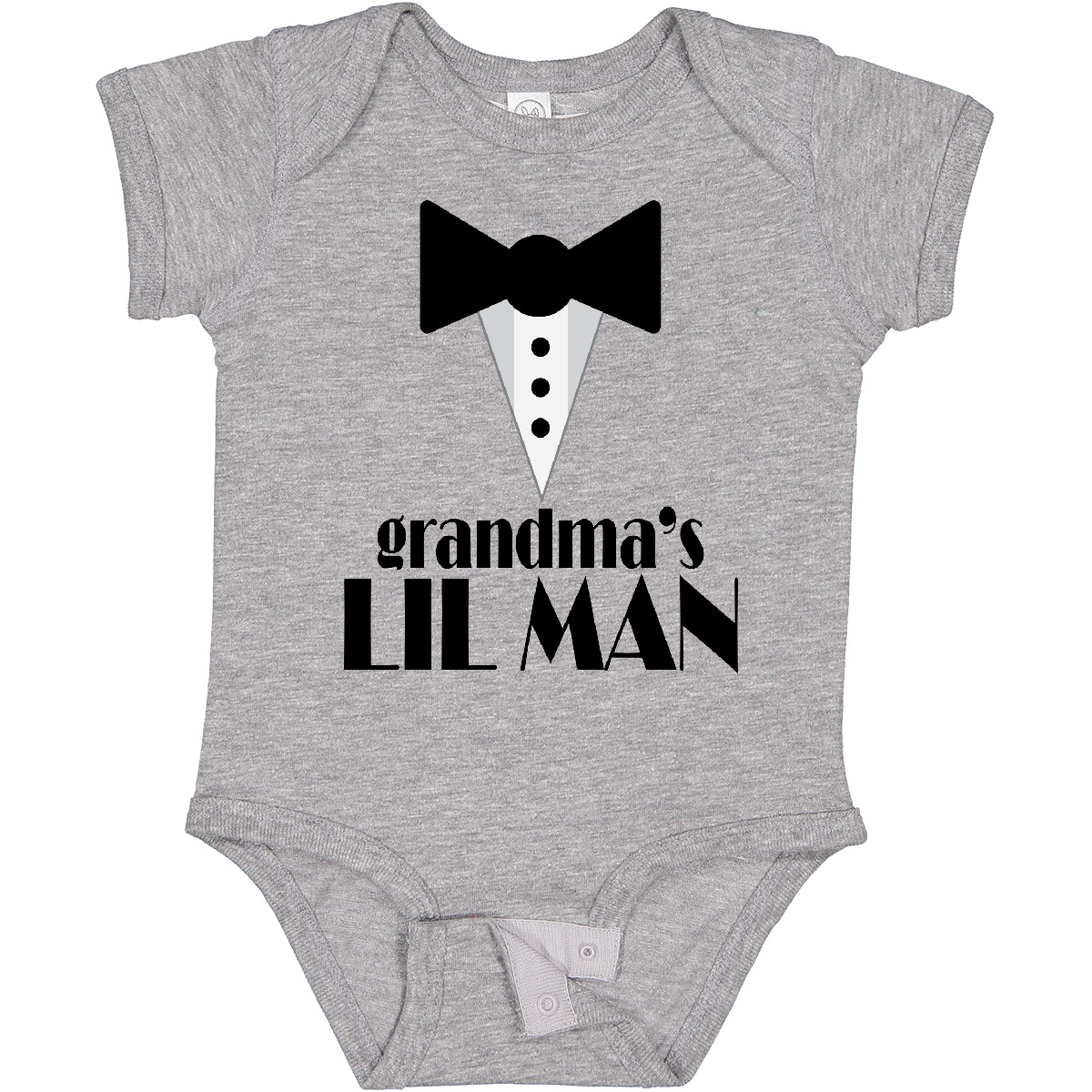 Inktastic Grandma's Lil Man Baby Bodysuit Childs Tuxedo Bow Tie Kids One-piece - Picture 2 of 7