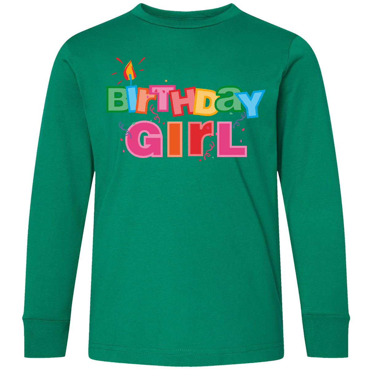 Inktastic Birthday Girl Letters Youth Long Sleeve T-Shirt Party Colorful Candle - Picture 2 of 4