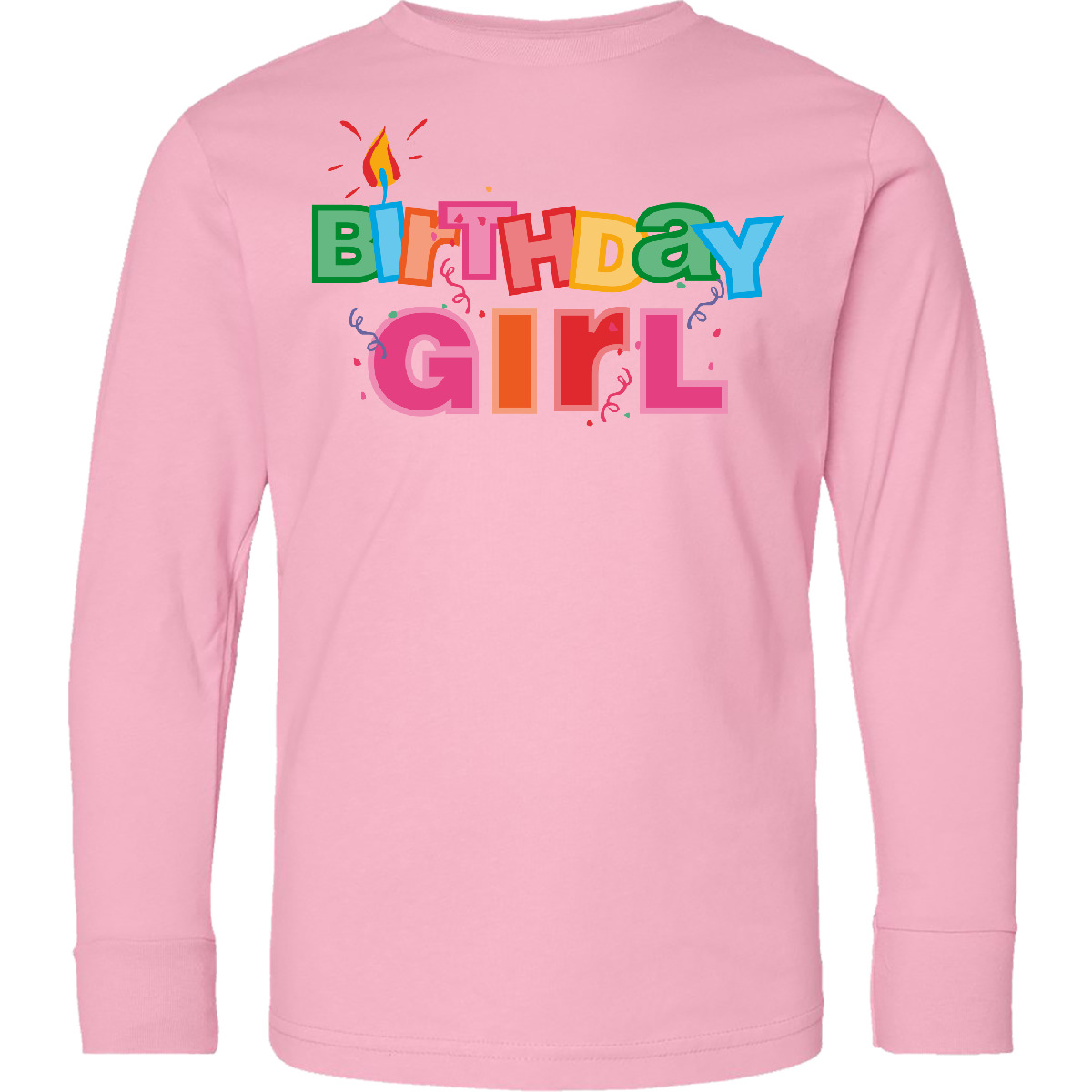 Inktastic Birthday Girl Letters Youth Long Sleeve T-Shirt Party Colorful Candle - Picture 3 of 4