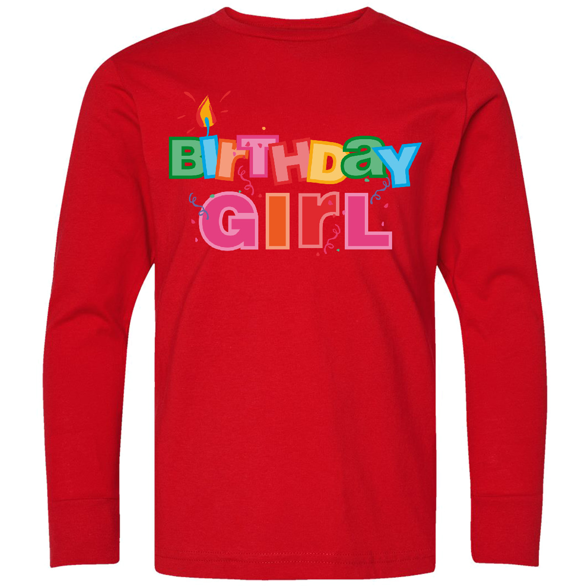 Inktastic Birthday Girl Letters Youth Long Sleeve T-Shirt Party Colorful Candle - Picture 4 of 4