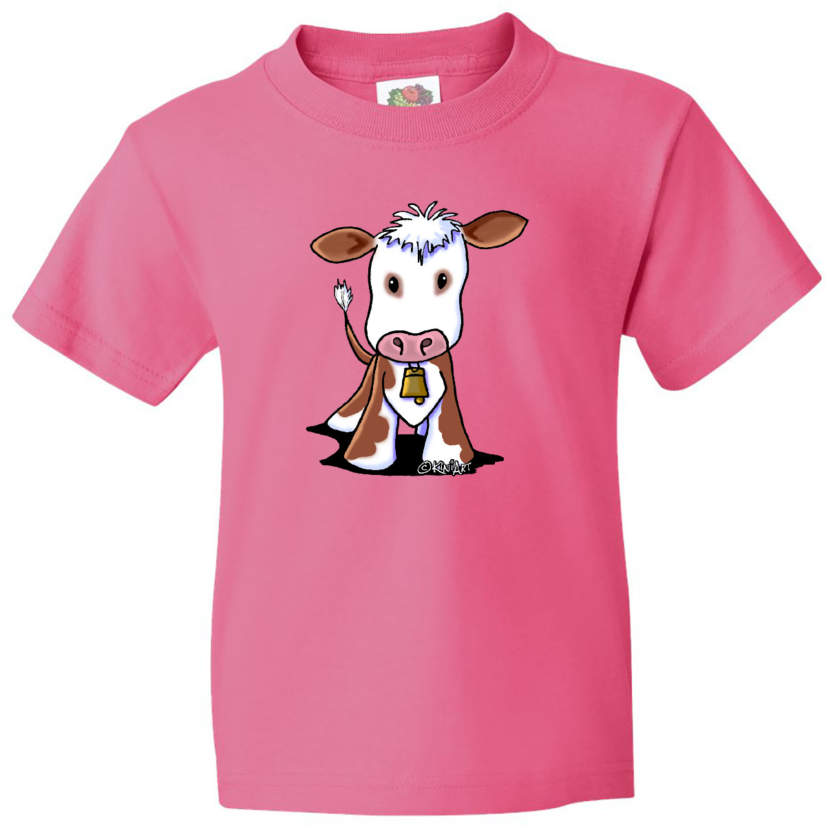 Inktastic Little Brown Cow Youth T-Shirt - KiniArt & White Cute Cartoon More Pig - Picture 2 of 3