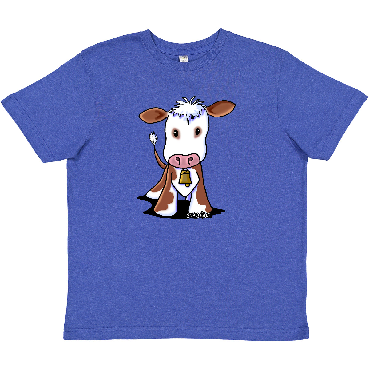 Inktastic Little Brown Cow Youth T-Shirt - KiniArt & White Cute Cartoon More Pig - Picture 3 of 3