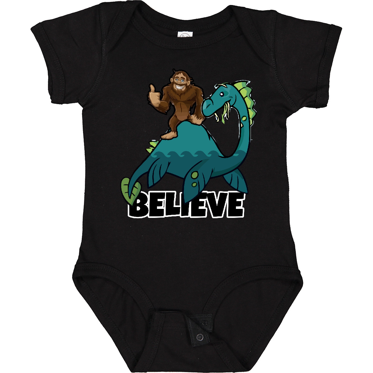 Inktastic Believe Baby Bodysuit Bigfoot Sasquatch Nessie Loch Ness