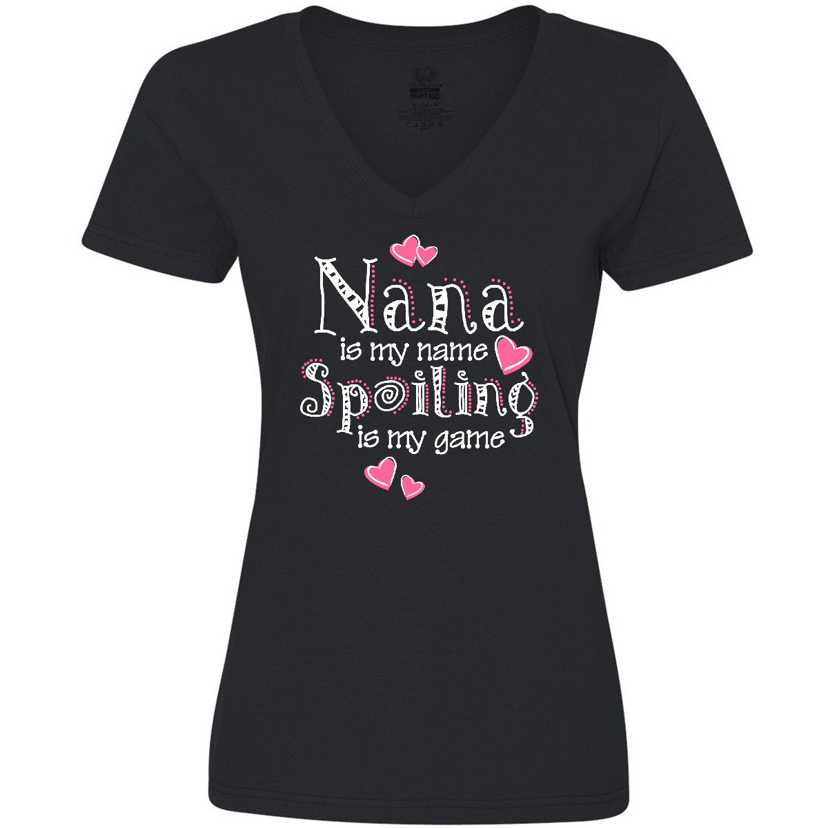 Inktastic Spoiling Nana Women's V-Neck T-Shirt My Name Game Grandma Heart Grand - Picture 2 of 3