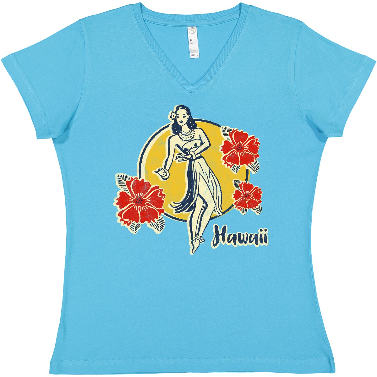Inktastic Retro Hula Girl Women's V-Neck T-Shirt Dancer Vintage Hibiscus Hawaii - Picture 2 of 2