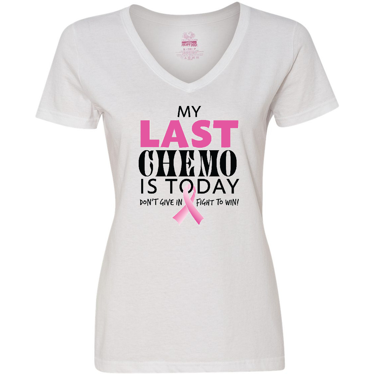 Inktastic My Last Chemo Is Today Women's V-Neck T-Shirt Breast Cancer Survivor - Picture 4 of 4