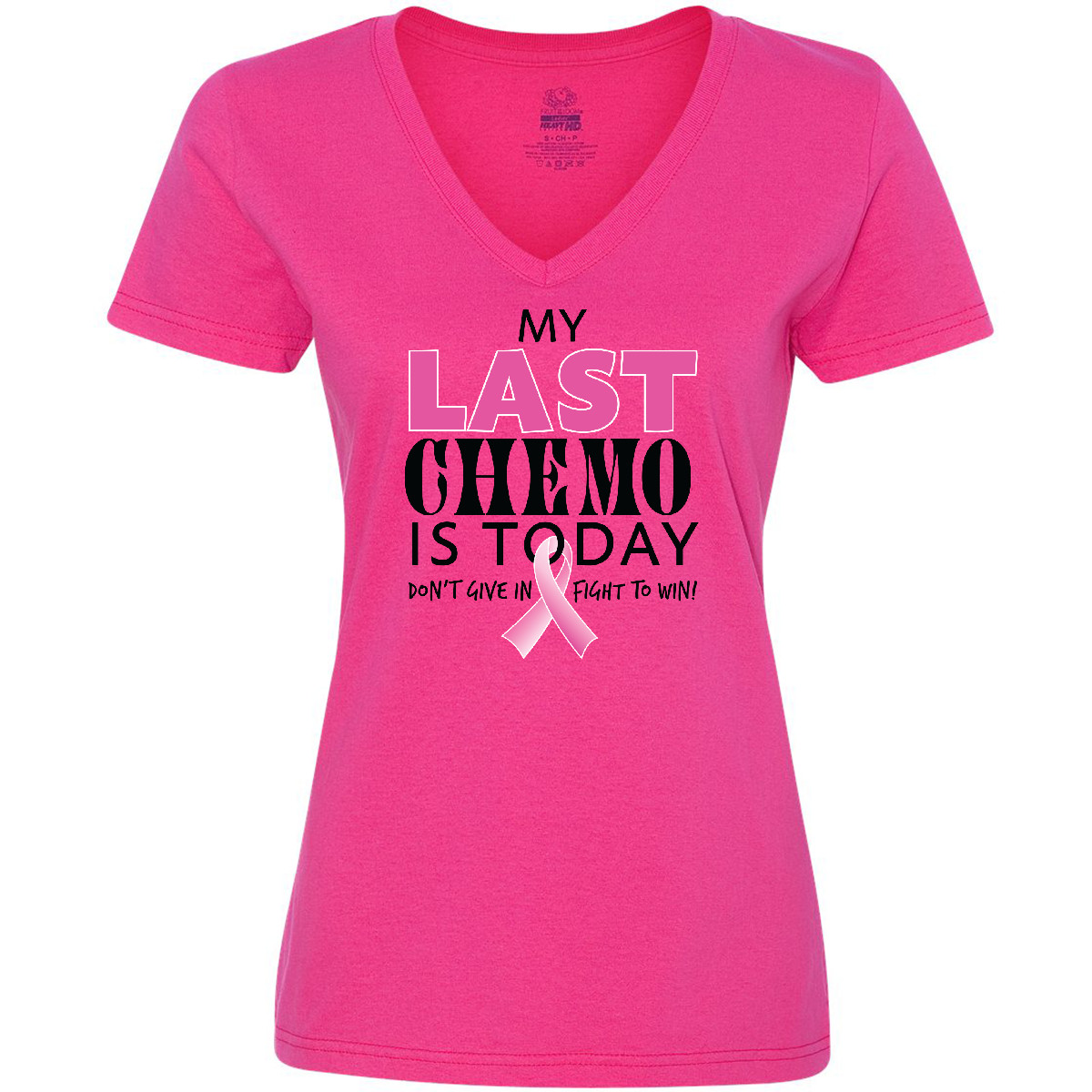 Inktastic My Last Chemo Is Today Women's V-Neck T-Shirt Breast Cancer Survivor - Picture 3 of 4