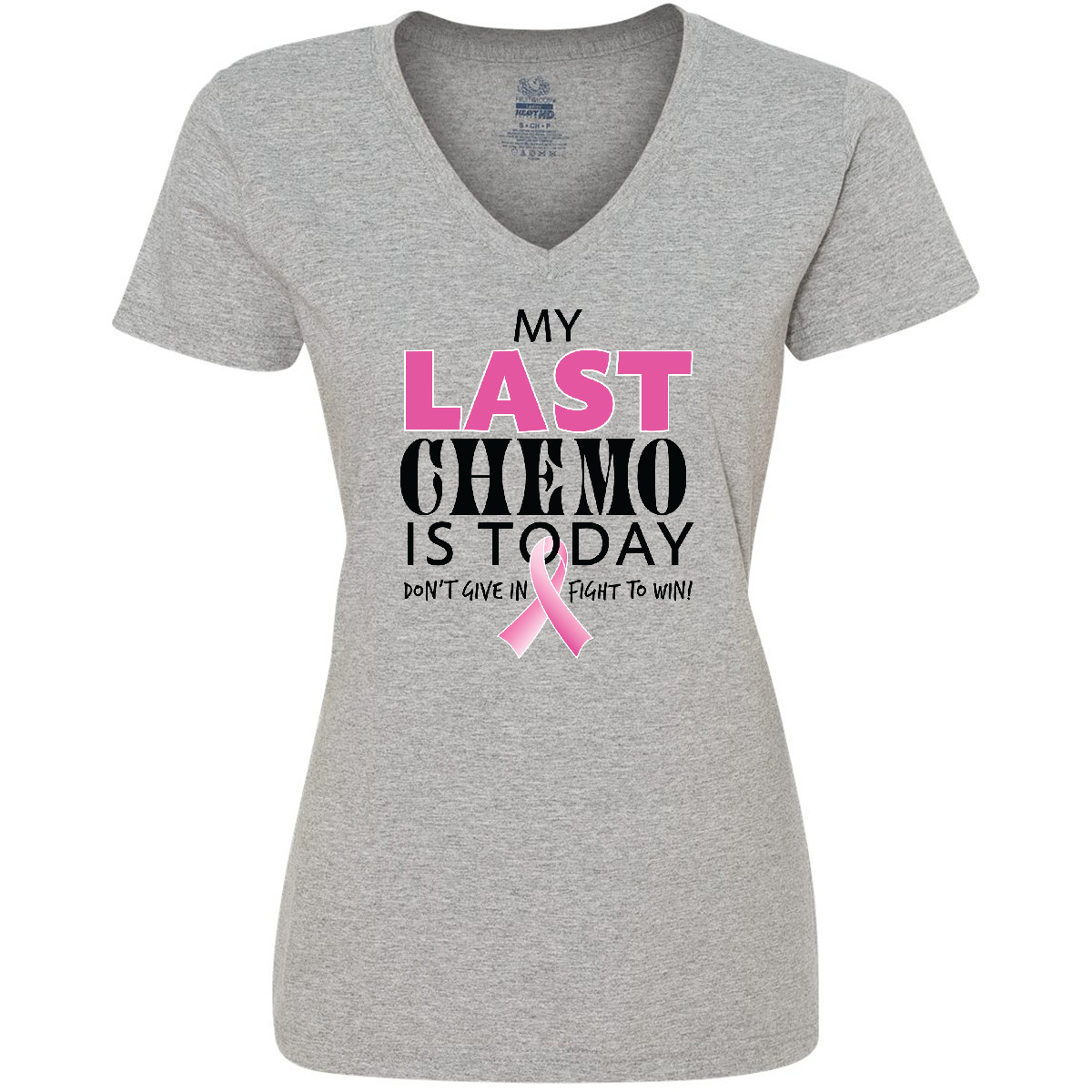 Inktastic My Last Chemo Is Today Women's V-Neck T-Shirt Breast Cancer Survivor - Picture 2 of 4