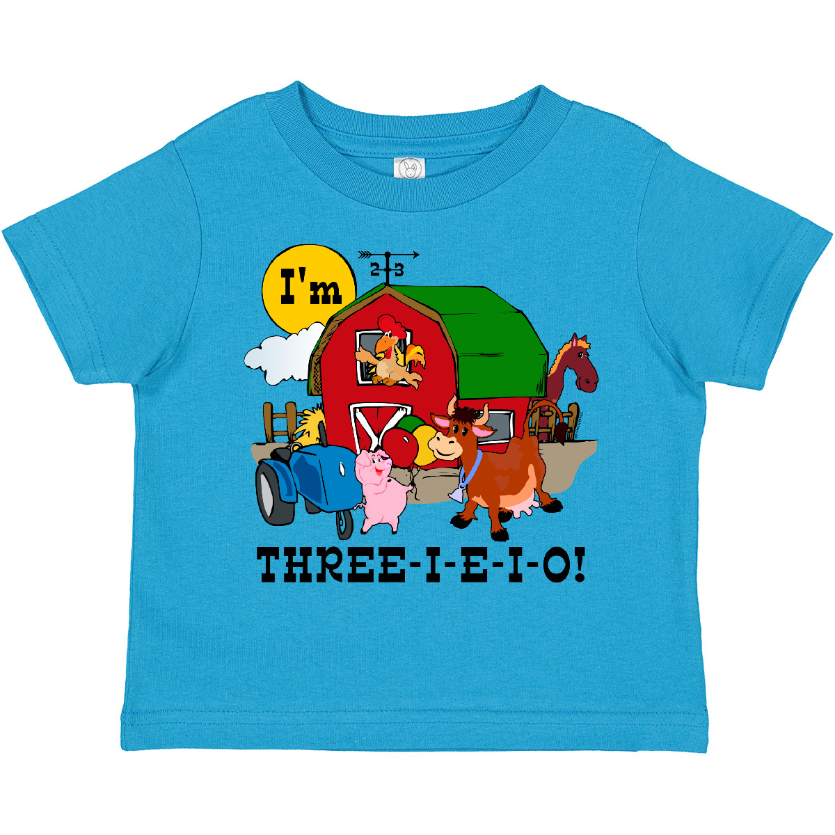 Inktastic THREE-I-E-I-O Toddler T-Shirt Barn Cow Pig Horse Eieio Tractor Cute - Picture 17 of 18