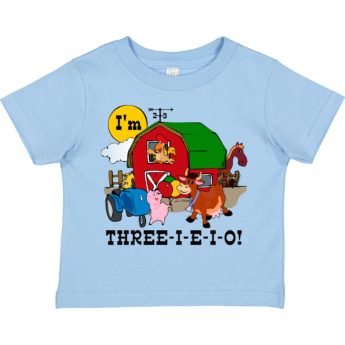Inktastic THREE-I-E-I-O Toddler T-Shirt Barn Cow Pig Horse Eieio Tractor Cute - Picture 11 of 18