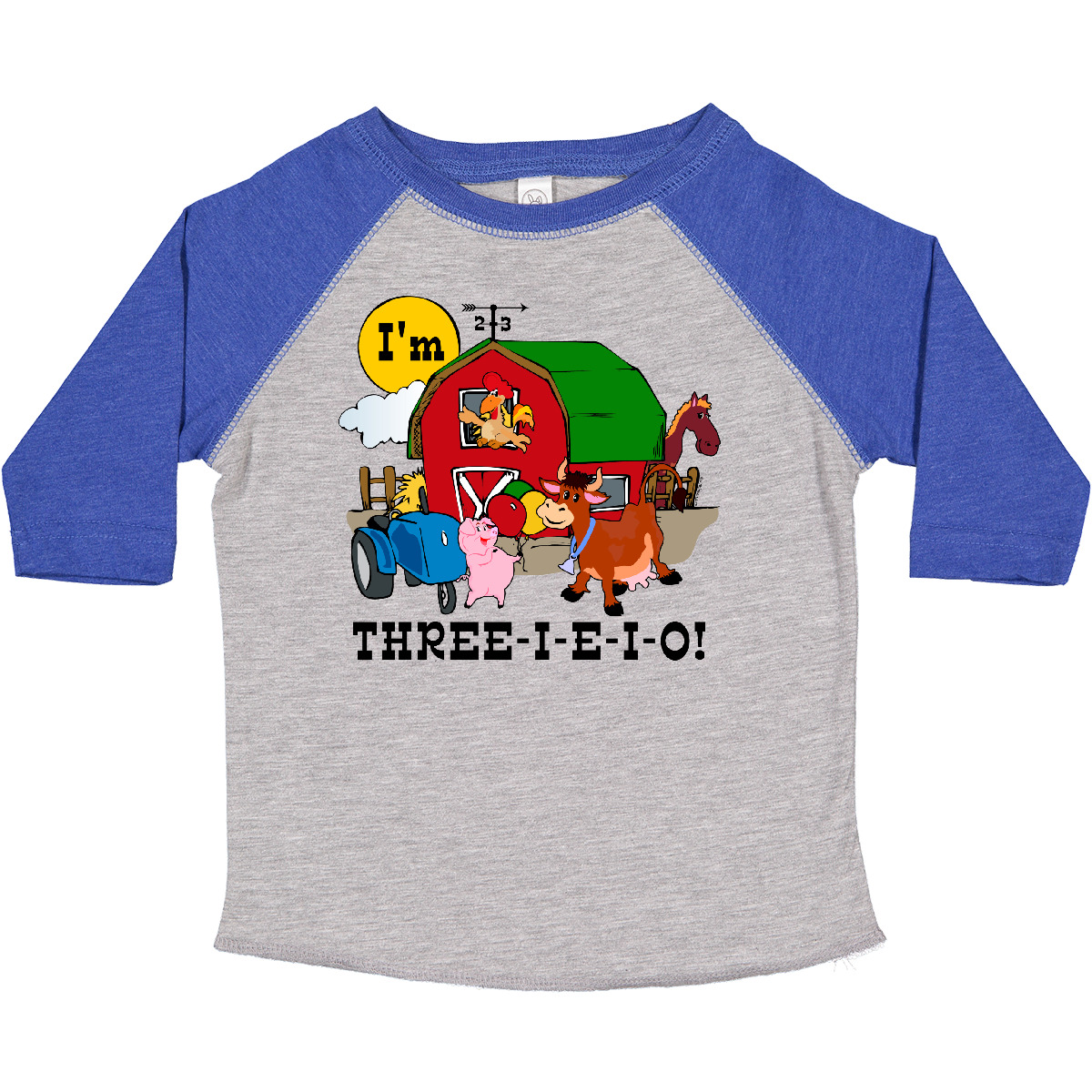Inktastic THREE-I-E-I-O Toddler T-Shirt Barn Cow Pig Horse Eieio Tractor Cute - Picture 8 of 18