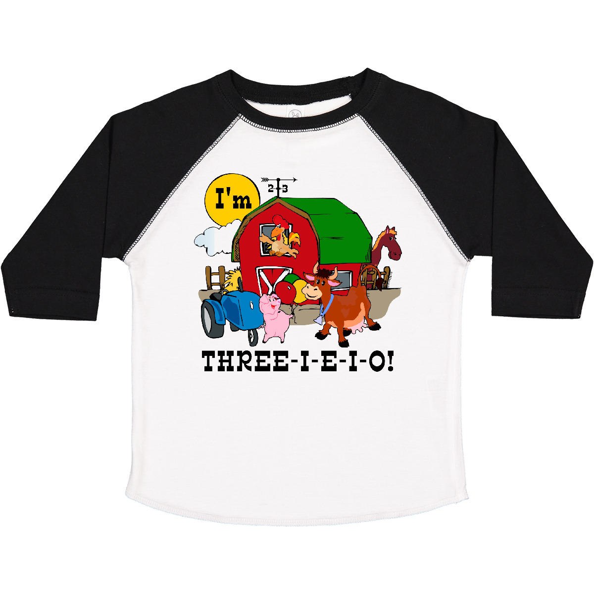Inktastic THREE-I-E-I-O Toddler T-Shirt Barn Cow Pig Horse Eieio Tractor Cute - Picture 18 of 18