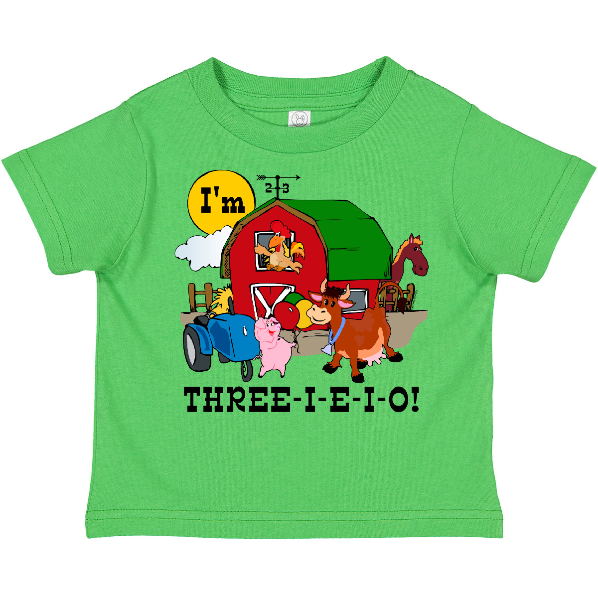 Inktastic THREE-I-E-I-O Toddler T-Shirt Barn Cow Pig Horse Eieio Tractor Cute - Picture 2 of 18