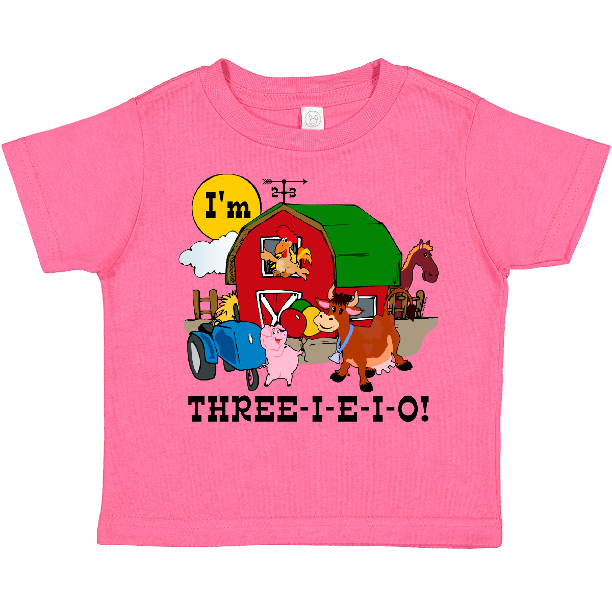Inktastic THREE-I-E-I-O Toddler T-Shirt Barn Cow Pig Horse Eieio Tractor Cute - Picture 9 of 18