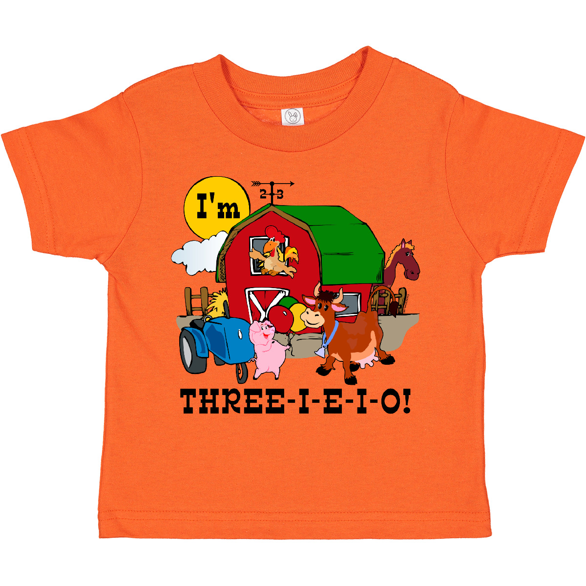 Inktastic THREE-I-E-I-O Toddler T-Shirt Barn Cow Pig Horse Eieio Tractor Cute - Picture 12 of 18