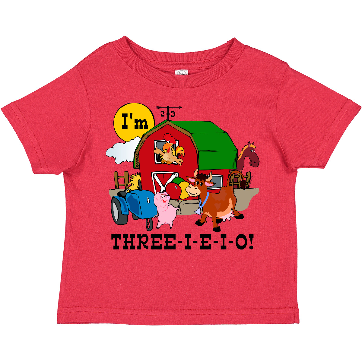 Inktastic THREE-I-E-I-O Toddler T-Shirt Barn Cow Pig Horse Eieio Tractor Cute - Picture 14 of 18
