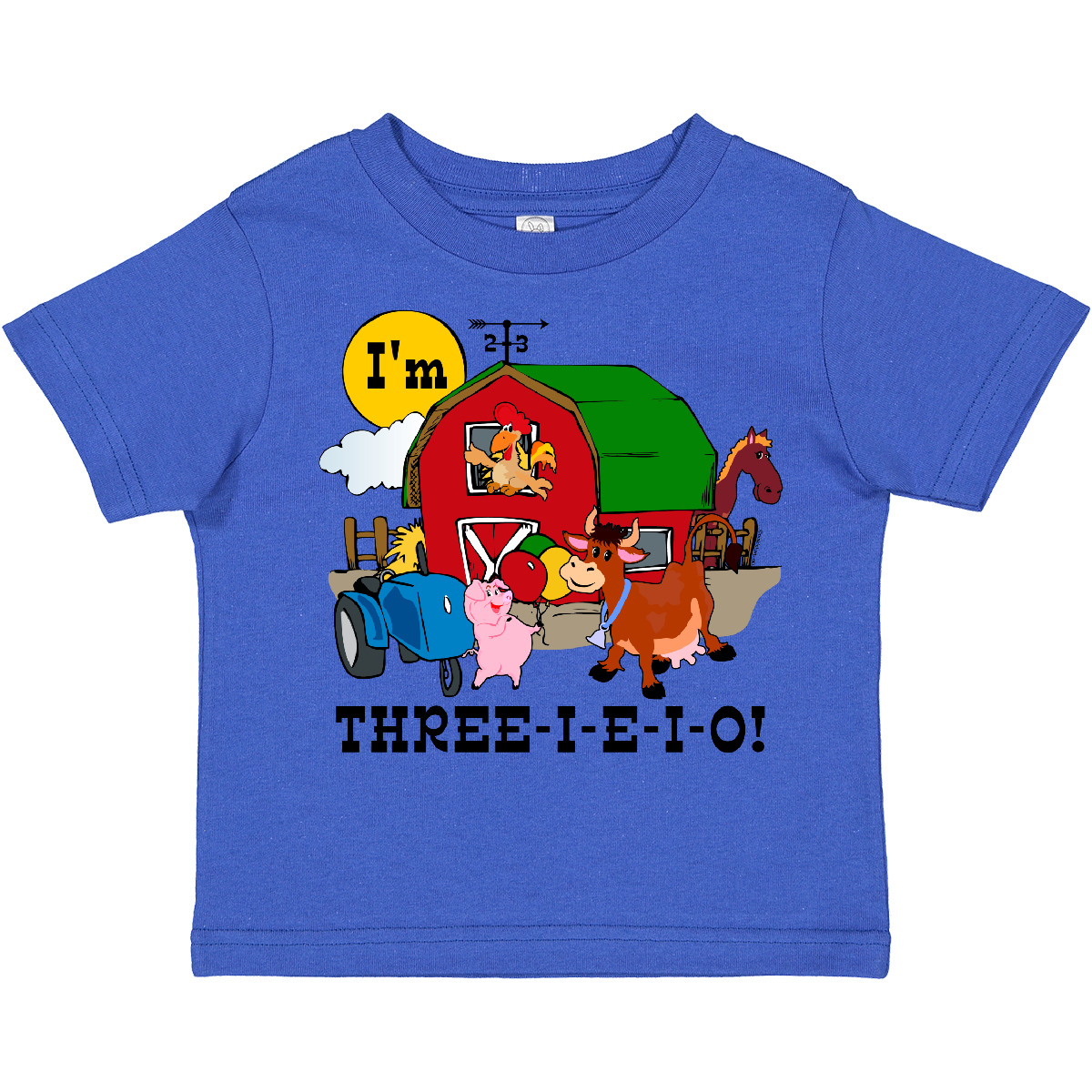 Inktastic THREE-I-E-I-O Toddler T-Shirt Barn Cow Pig Horse Eieio Tractor Cute - Picture 15 of 18