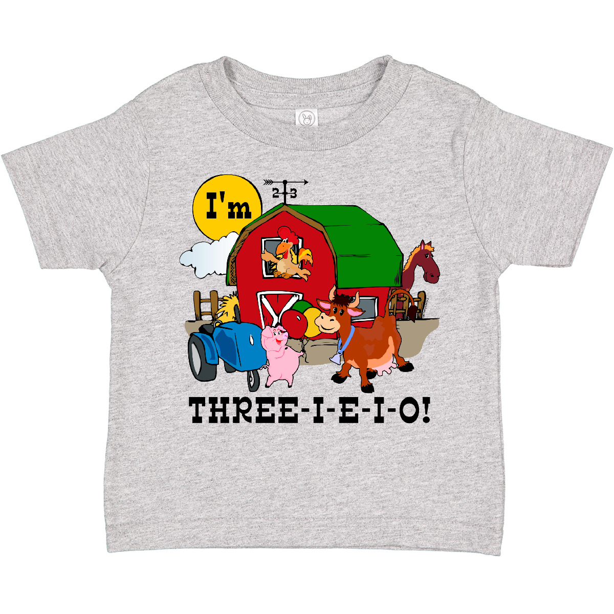 Inktastic THREE-I-E-I-O Toddler T-Shirt Barn Cow Pig Horse Eieio Tractor Cute - Picture 5 of 18