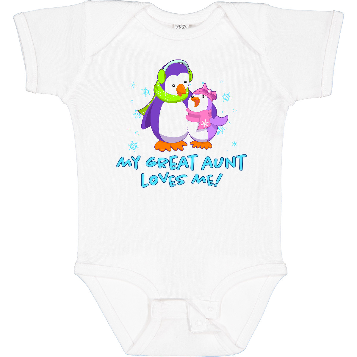 Inktastic My Great Aunt Loves Me! Cute Penguins Baby Bodysuit Family Winter Hat - Picture 8 of 9