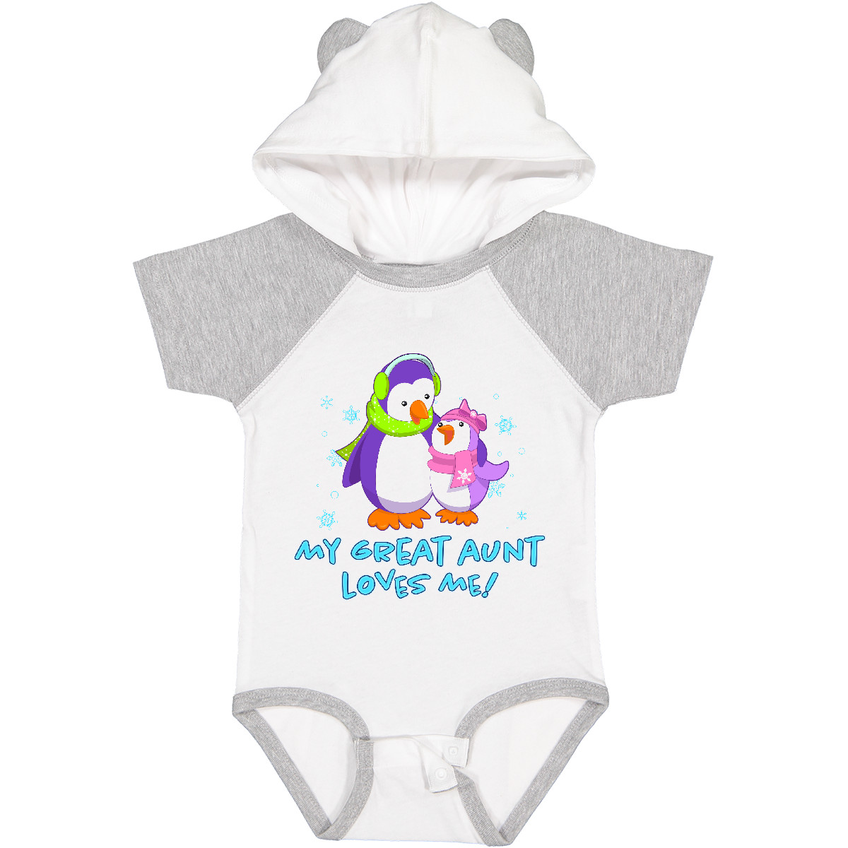 Inktastic My Great Aunt Loves Me! Cute Penguins Baby Bodysuit Family Winter Hat - Picture 9 of 9