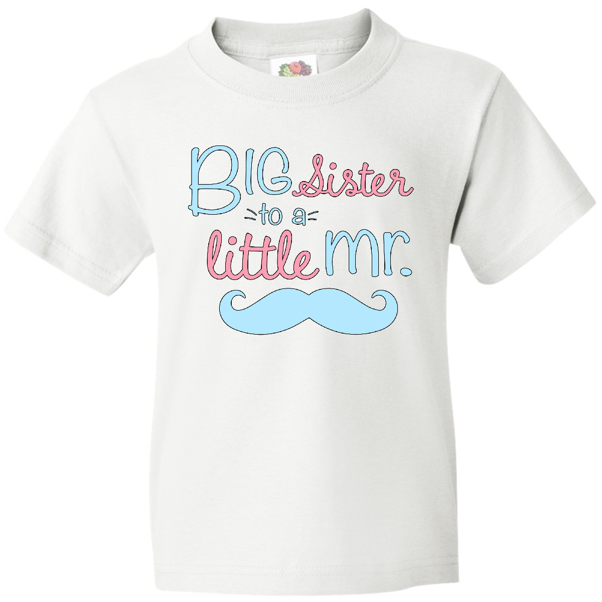 Inktastic Big Sister To A Little Mr Youth T-Shirt Children Sis Girl Mustache Tee - Picture 8 of 8
