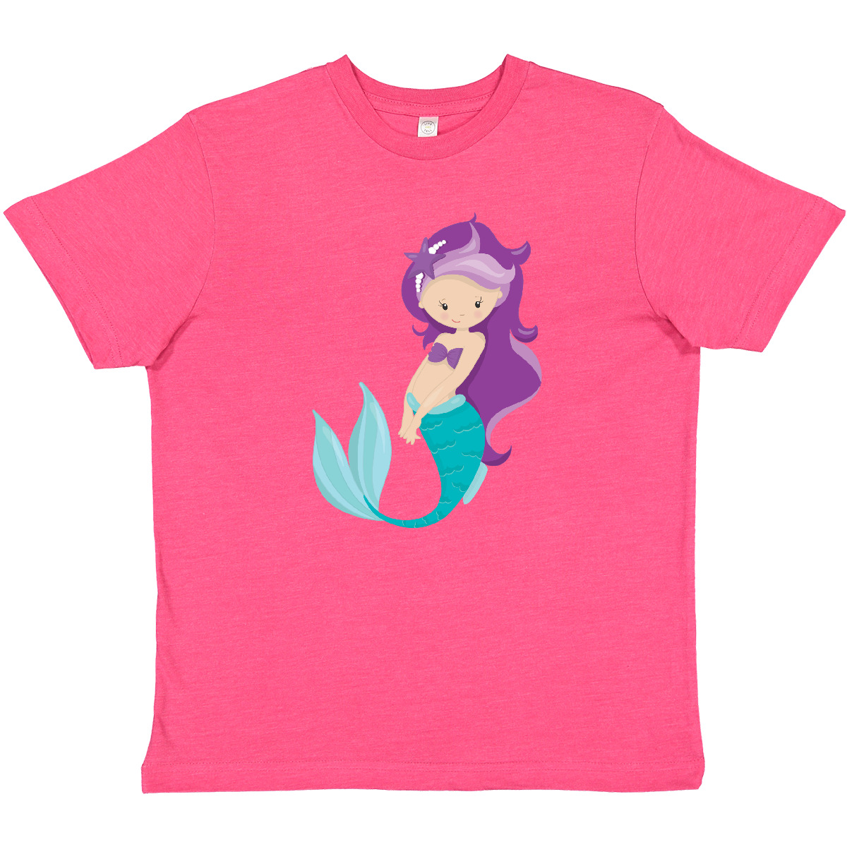 Inktastic Mermaid Youth T-Shirt Starfish Purple Hair Princess Little Tee Kids - Picture 3 of 4