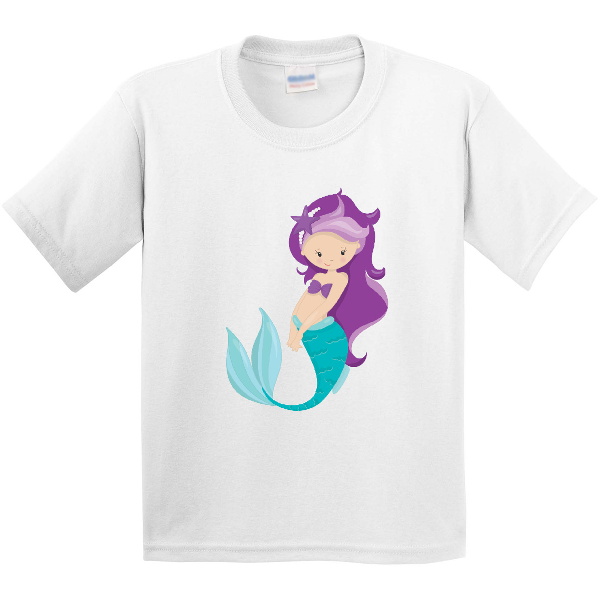 Inktastic Mermaid Youth T-Shirt Starfish Purple Hair Princess Little Tee Kids - Picture 4 of 4