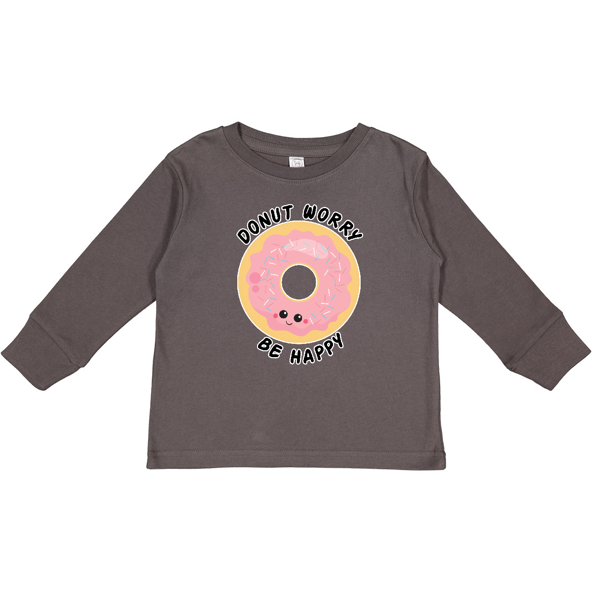 Inktastic Donut Worry Be Happy Pink Sprinkle Donut` Toddler Long Sleeve T-Shirt - Picture 2 of 4