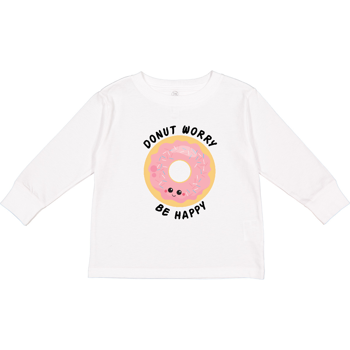 Inktastic Donut Worry Be Happy Pink Sprinkle Donut` Toddler Long Sleeve T-Shirt - Picture 4 of 4