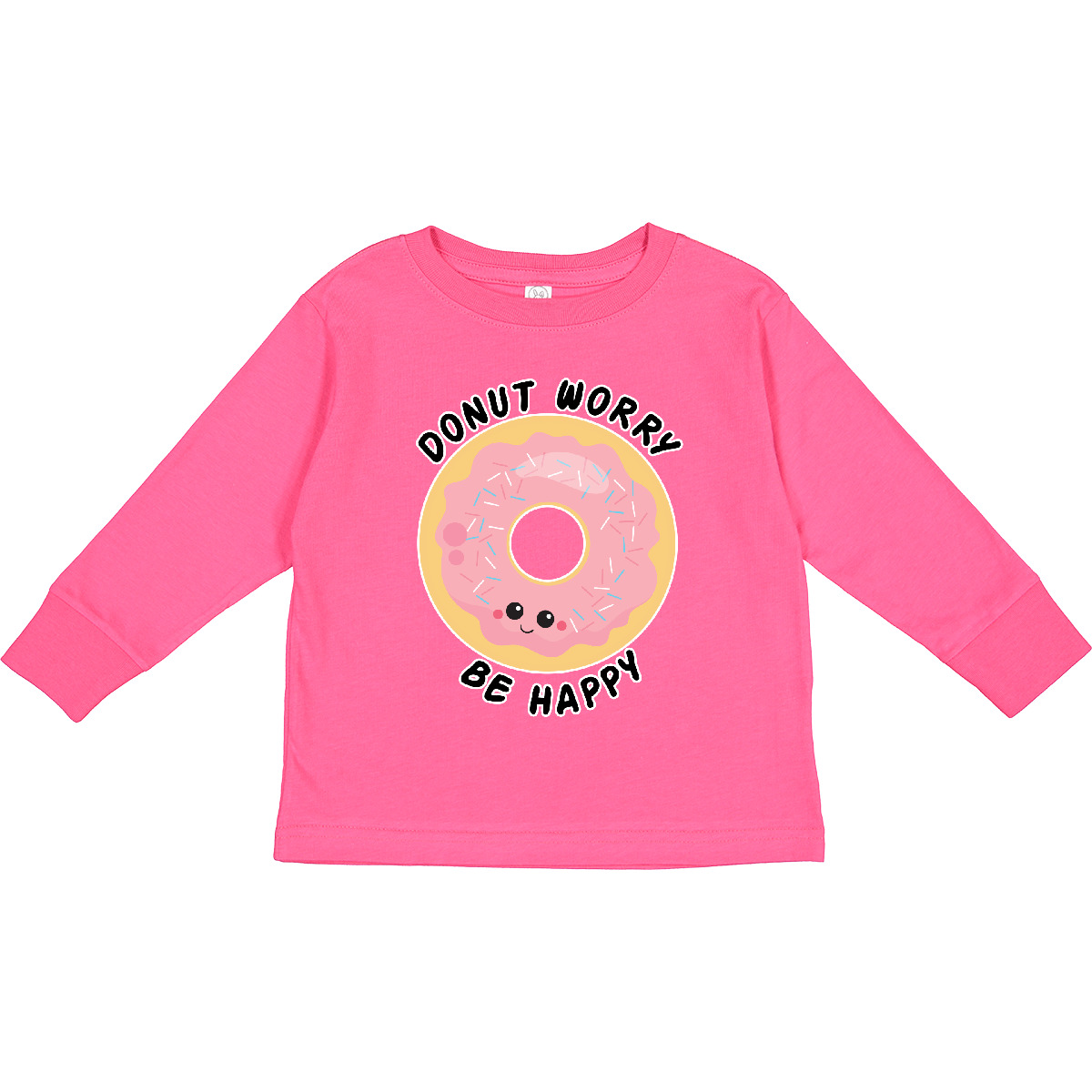 Inktastic Donut Worry Be Happy Pink Sprinkle Donut` Toddler Long Sleeve T-Shirt - Picture 3 of 4