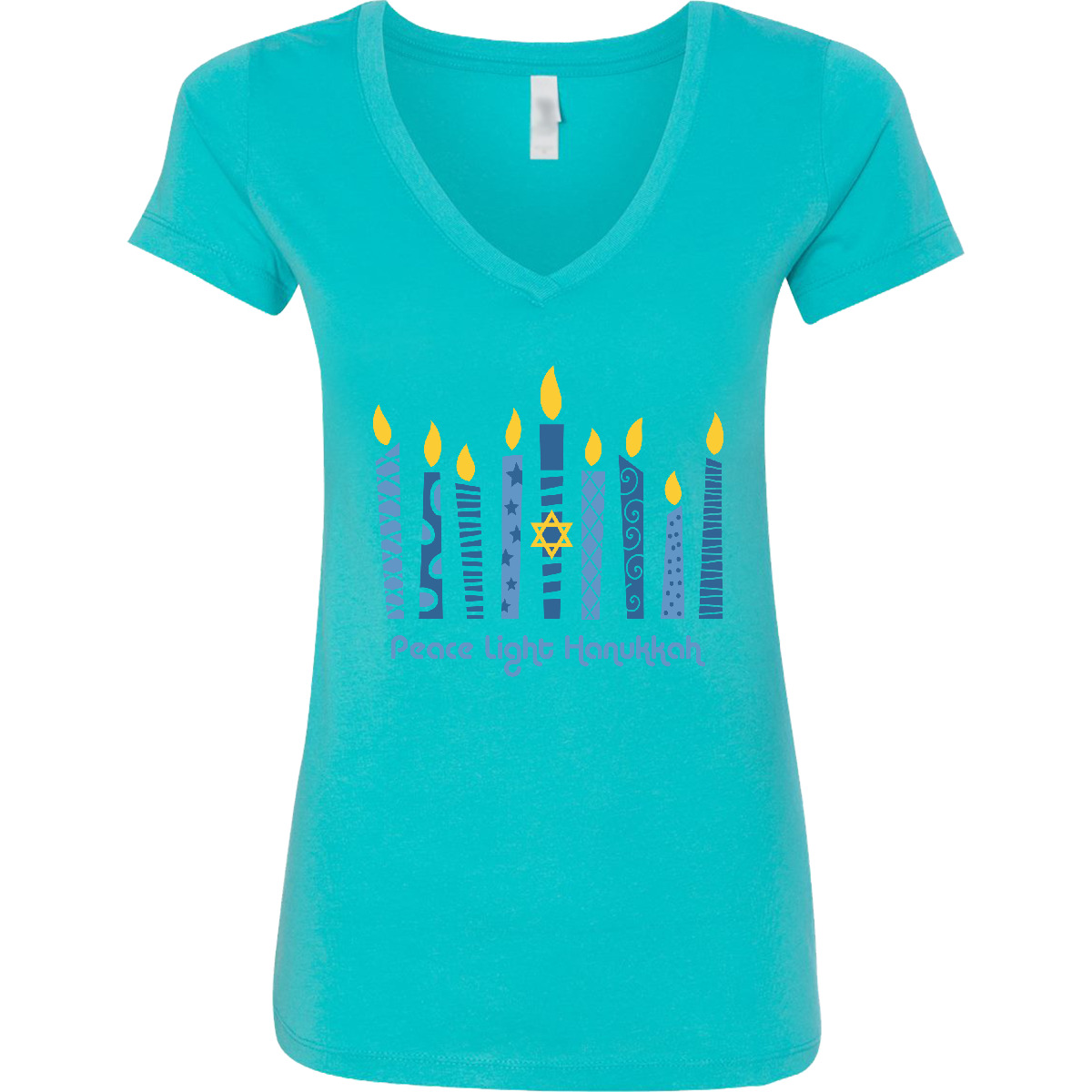 Inktastic Peace Light Hanukkah Women’s V-Neck T-Shirt Chanukah Festival Of Star