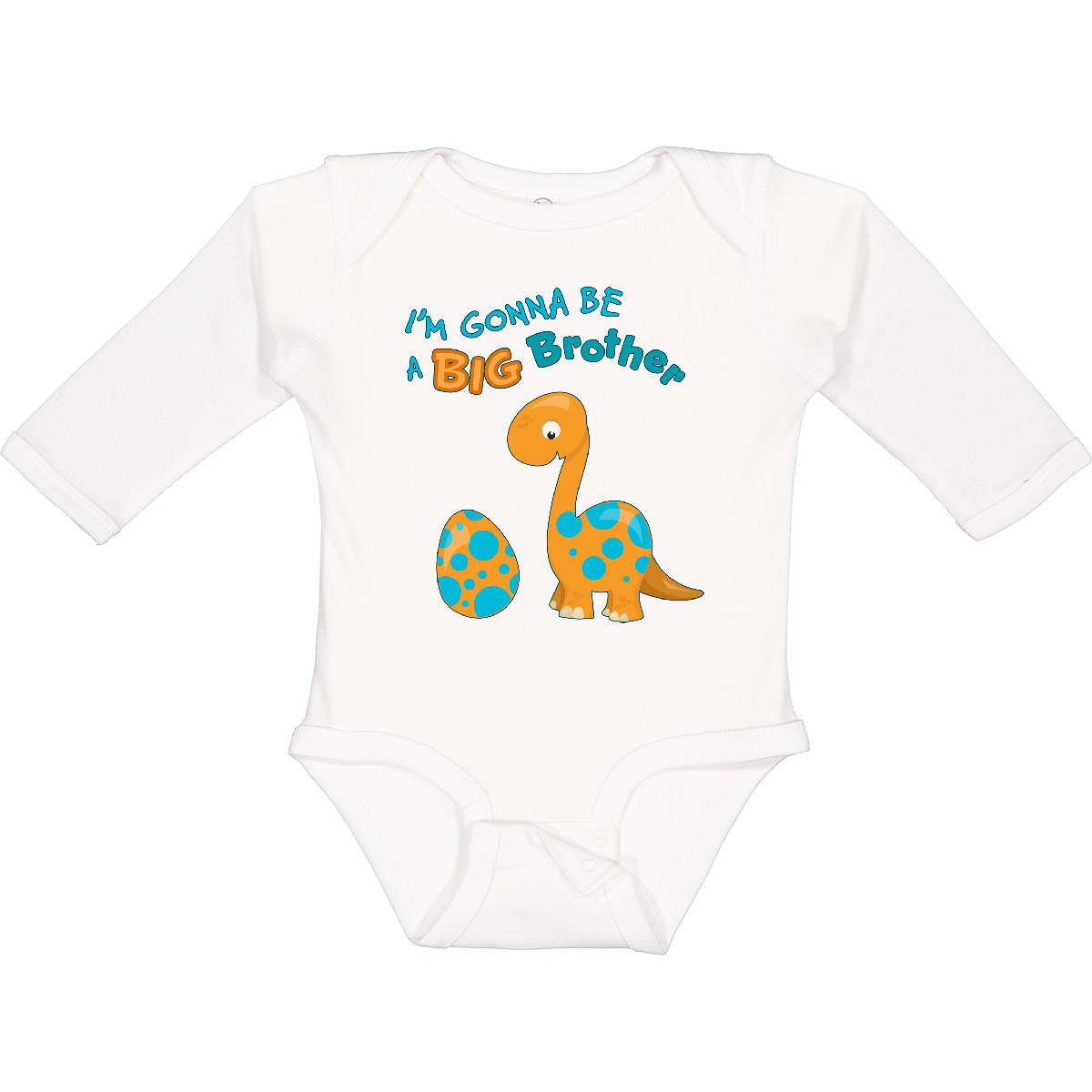 Inktastic I'm Gonna Be A Big Brother Dino Long Sleeve Creeper Siblings Orange - Picture 6 of 6