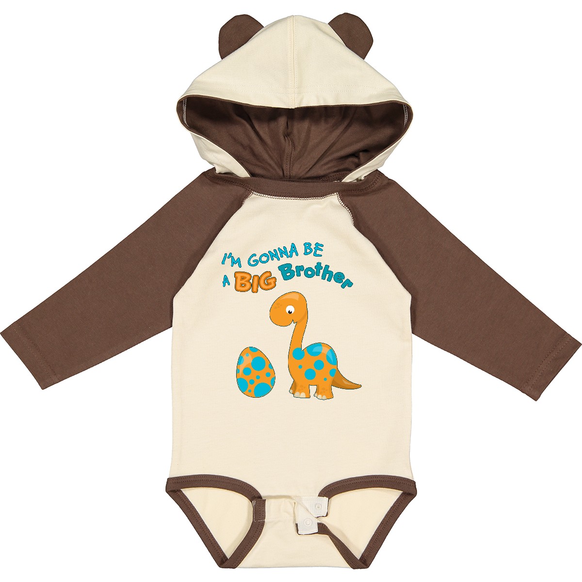 Inktastic I'm Gonna Be A Big Brother Dino Long Sleeve Creeper Siblings Orange - Picture 4 of 6