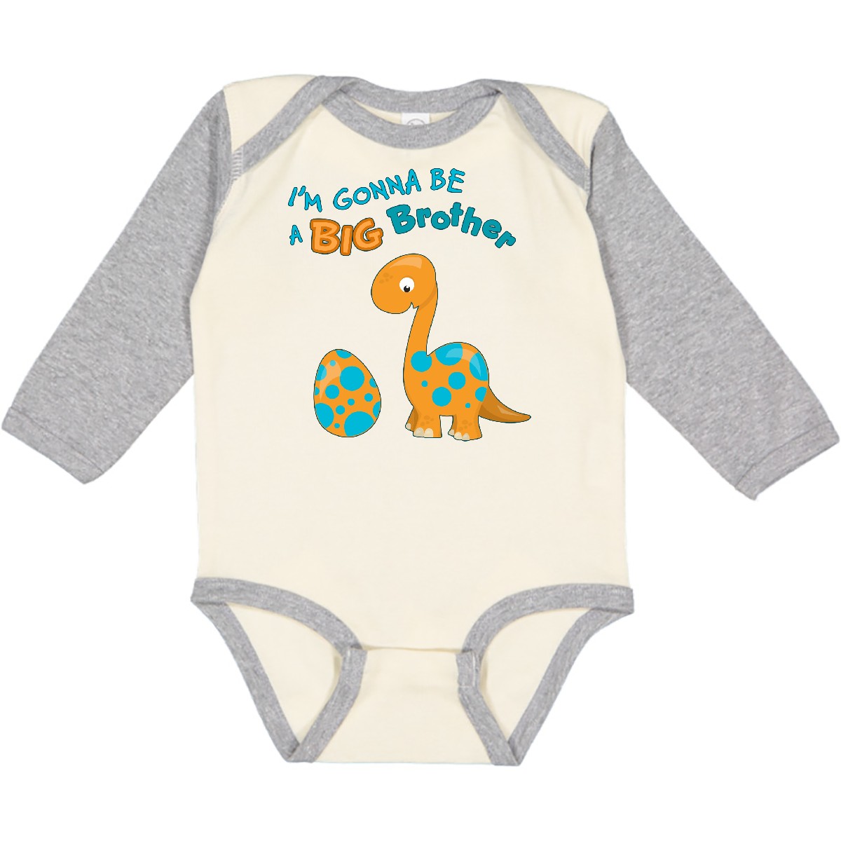 Inktastic I'm Gonna Be A Big Brother Dino Long Sleeve Creeper Siblings Orange - Picture 5 of 6