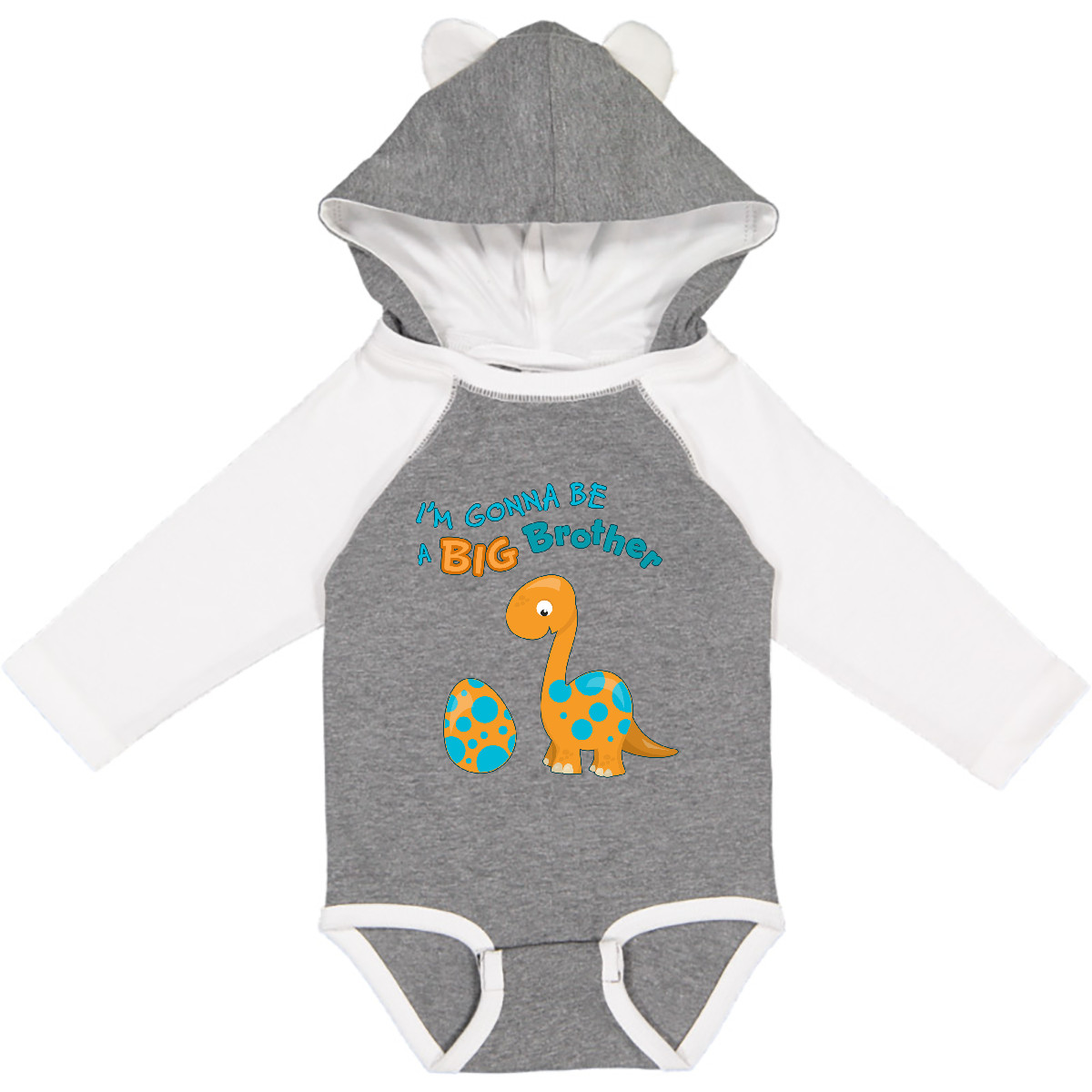 Inktastic I'm Gonna Be A Big Brother Dino Long Sleeve Creeper Siblings Orange - Picture 2 of 6