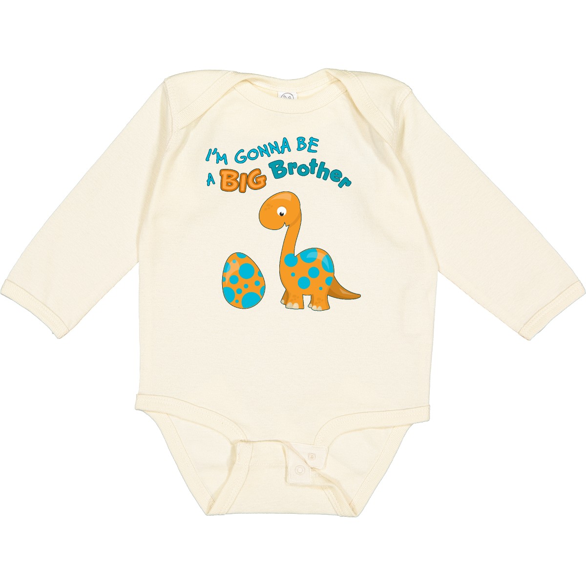 Inktastic I'm Gonna Be A Big Brother Dino Long Sleeve Creeper Siblings Orange - Picture 3 of 6