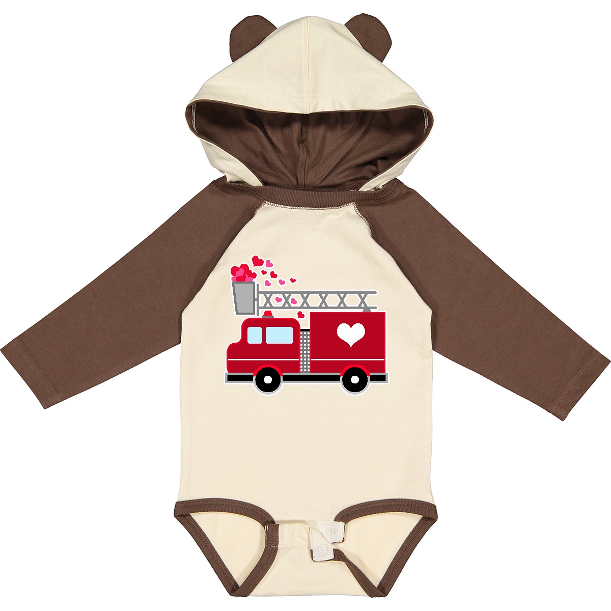 Inktastic Valentine’s Day Red Firetruck With Pink Hearts Long Sleeve Creeper 1st